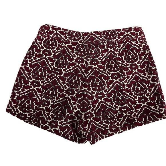 Ecote Burgundy & Cream Glam Festival Brocade High-Waisted Retro Club Shorts 0 - Picture 5 of 10